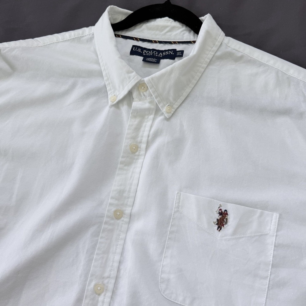 U.S. Polo Assn. Men's White Solid Button-Down Short Sleeve Button-Up 3XL